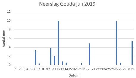 Totale hoeveelheid neerslag in juli 2019: 41,9 mm